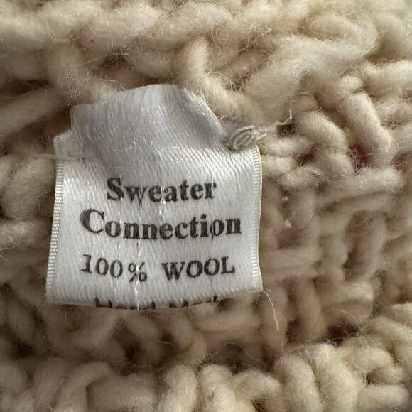 Sweater Connection 100% Wool Cable Knit Fisherman Sweater Beige XL Hand Made Ecu - Picture 3 of 7